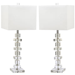 Table Lamp, Two-Light, Clear Base with Off-White Square Shade