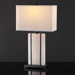 Table Lamp, White Alabaster Base with Black Metal Accents