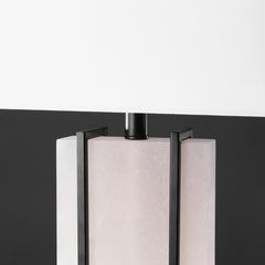 Table Lamp, White Alabaster Base with Black Metal Accents