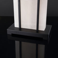 Table Lamp, White Alabaster Base with Black Metal Accents