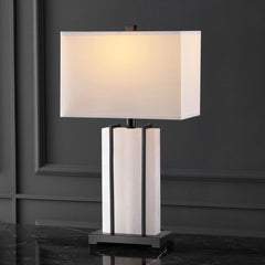 Table Lamp, White Alabaster Base with Black Metal Accents