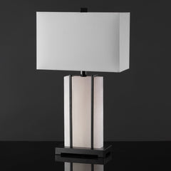 Table Lamp, White Alabaster Base with Black Metal Accents