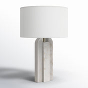 Table Lamp, White Marble Base with Linen Drum Shade