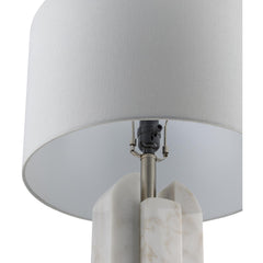 Table Lamp, White Marble Base with Linen Drum Shade