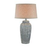 Table Lamp with Alabaster Base and Tan Linen Shade