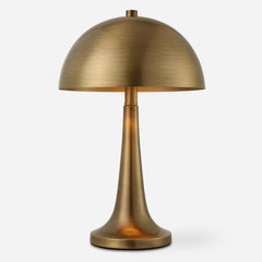 Table Lamp with Antique Brass Iron Base and Gold Bowl Shade