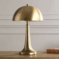 Table Lamp with Antique Brass Iron Base and Gold Bowl Shade