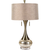 Table Lamp with Beige Drum Shade and Twin Pull Chains