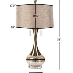 Table Lamp with Beige Drum Shade and Twin Pull Chains