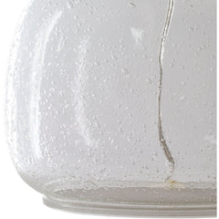 Table Lamp with Beige Linen Drum Shade and Clear Glass Base