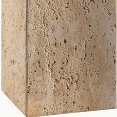 Table Lamp with Beige Travertine Base and White Linen Shade