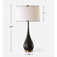 Table Lamp with Black Stone Base and White Linen Shade