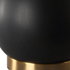 Table Lamp with Black Stone Base and White Linen Shade
