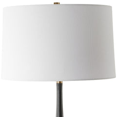 Table Lamp with Black Stone Base and White Linen Shade
