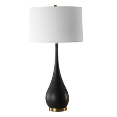 Table Lamp with Black Stone Base and White Linen Shade