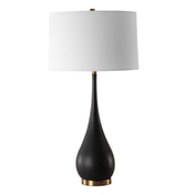 Table Lamp with Black Stone Base and White Linen Shade