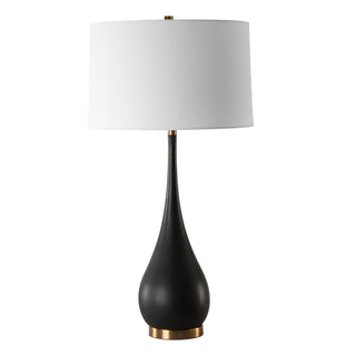 Table Lamp with Black Stone Base and White Linen Shade