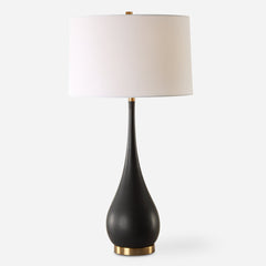 Table Lamp with Black Stone Base and White Linen Shade