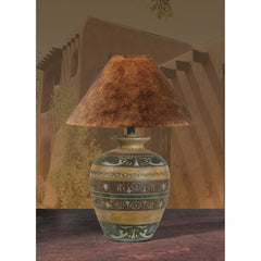 Table Lamp with Brown Base and Faux Leather Shade