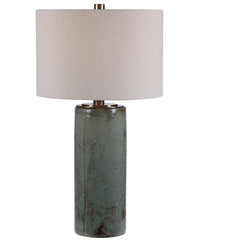 Table Lamp with Ceramic Base and Light Beige Linen Drum Shade