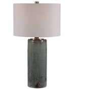 Table Lamp with Ceramic Base and Light Beige Linen Drum Shade