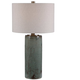 Table Lamp with Ceramic Base and Light Beige Linen Drum Shade