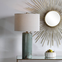 Table Lamp with Ceramic Base and Light Beige Linen Drum Shade