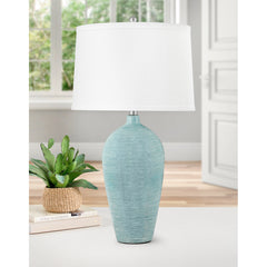 Table Lamp with Ceramic Base and White Drum Shade