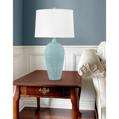Table Lamp with Ceramic Base and White Drum Shade
