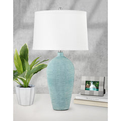 Table Lamp with Ceramic Base and White Drum Shade