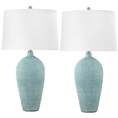 Table Lamp with Ceramic Base and White Drum Shade