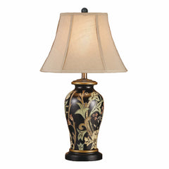 Table Lamp with Ceramic Base in Green and Black, Gold Bell Shade