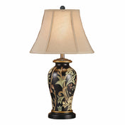 Table Lamp with Ceramic Base in Green and Black, Gold Bell Shade
