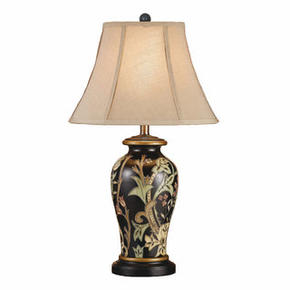 Table Lamp with Ceramic Base in Green and Black, Gold Bell Shade