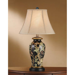 Table Lamp with Ceramic Base in Green and Black, Gold Bell Shade