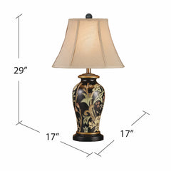 Table Lamp with Ceramic Base in Green and Black, Gold Bell Shade