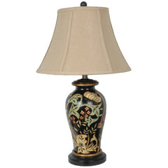 Table Lamp with Ceramic Base in Green and Black, Gold Bell Shade