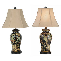 Table Lamp with Ceramic Base in Green and Black, Gold Bell Shade