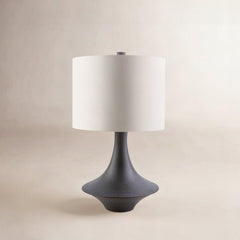 Table Lamp with Charcoal Resin Base and White Cotton Drum Shade