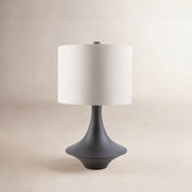 Table Lamp with Charcoal Resin Base and White Cotton Drum Shade