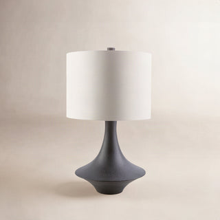Table Lamp with Charcoal Resin Base and White Cotton Drum Shade