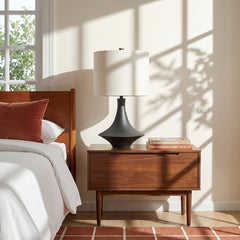 Table Lamp with Charcoal Resin Base and White Cotton Drum Shade