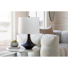 Table Lamp with Charcoal Resin Base and White Cotton Drum Shade