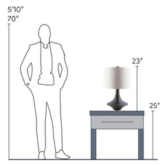 Table Lamp with Charcoal Resin Base and White Cotton Drum Shade