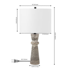Table Lamp with Cotton Drum Shade, Gray Stone Base