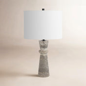 Table Lamp with Cotton Drum Shade, Gray Stone Base