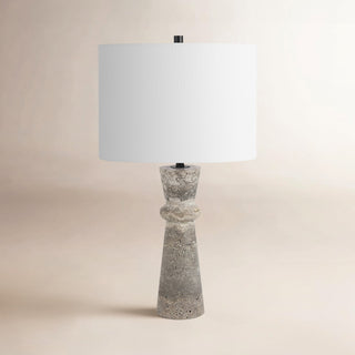 Table Lamp with Cotton Drum Shade, Gray Stone Base