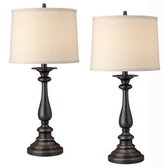 Table Lamp with Drum Shade, Bronze Metal Base