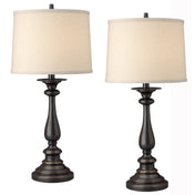 Table Lamp with Drum Shade, Bronze Metal Base