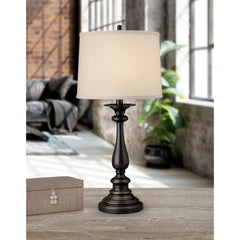 Table Lamp with Drum Shade, Bronze Metal Base